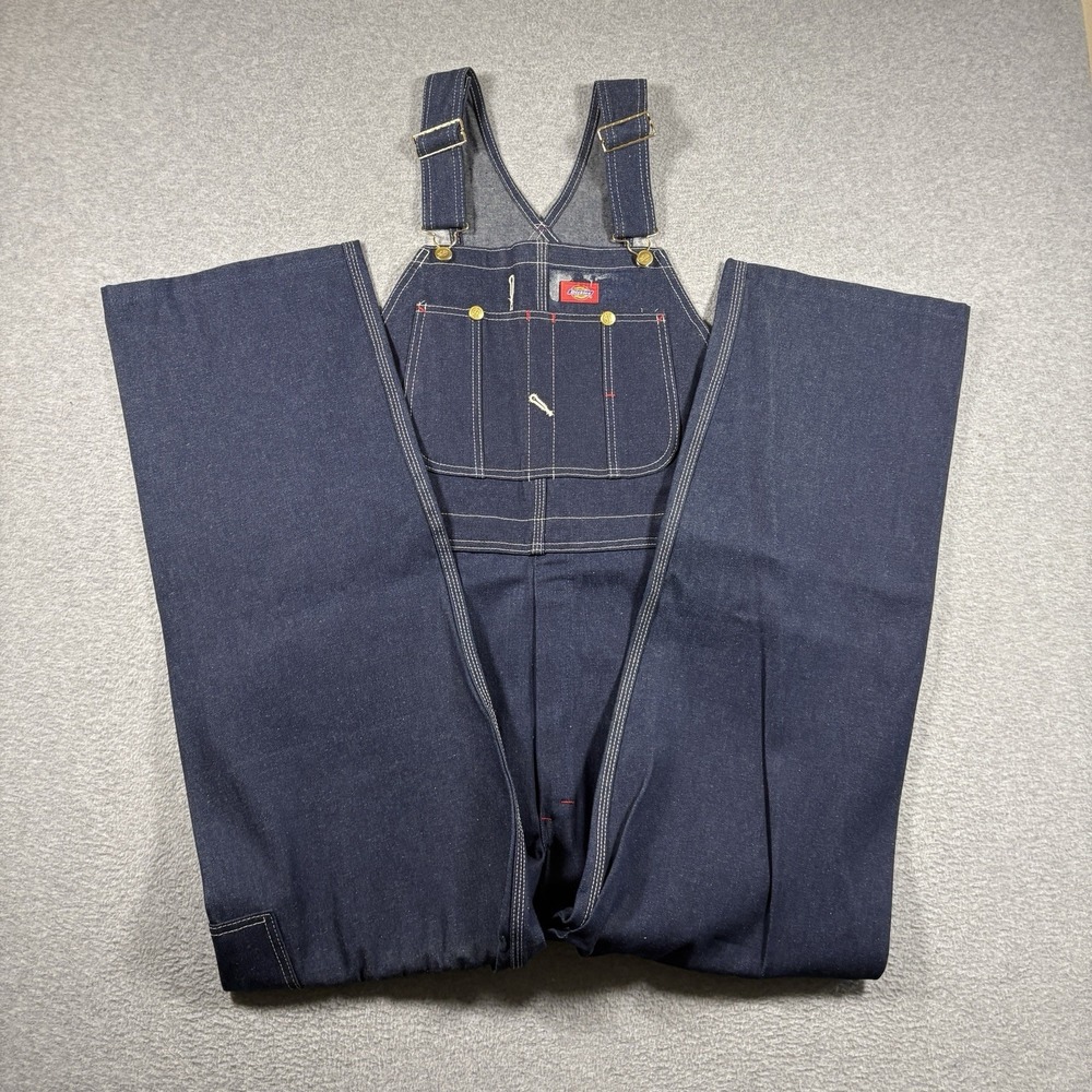 ⁠Dickies Mens 36x32 Dark Wash Denim Bib Overalls Carpenter Workwear 83294NB Blue